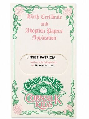 Cabbage Patch Kids Cornsilk Kids Birth Certificate - add-on to doll purchase